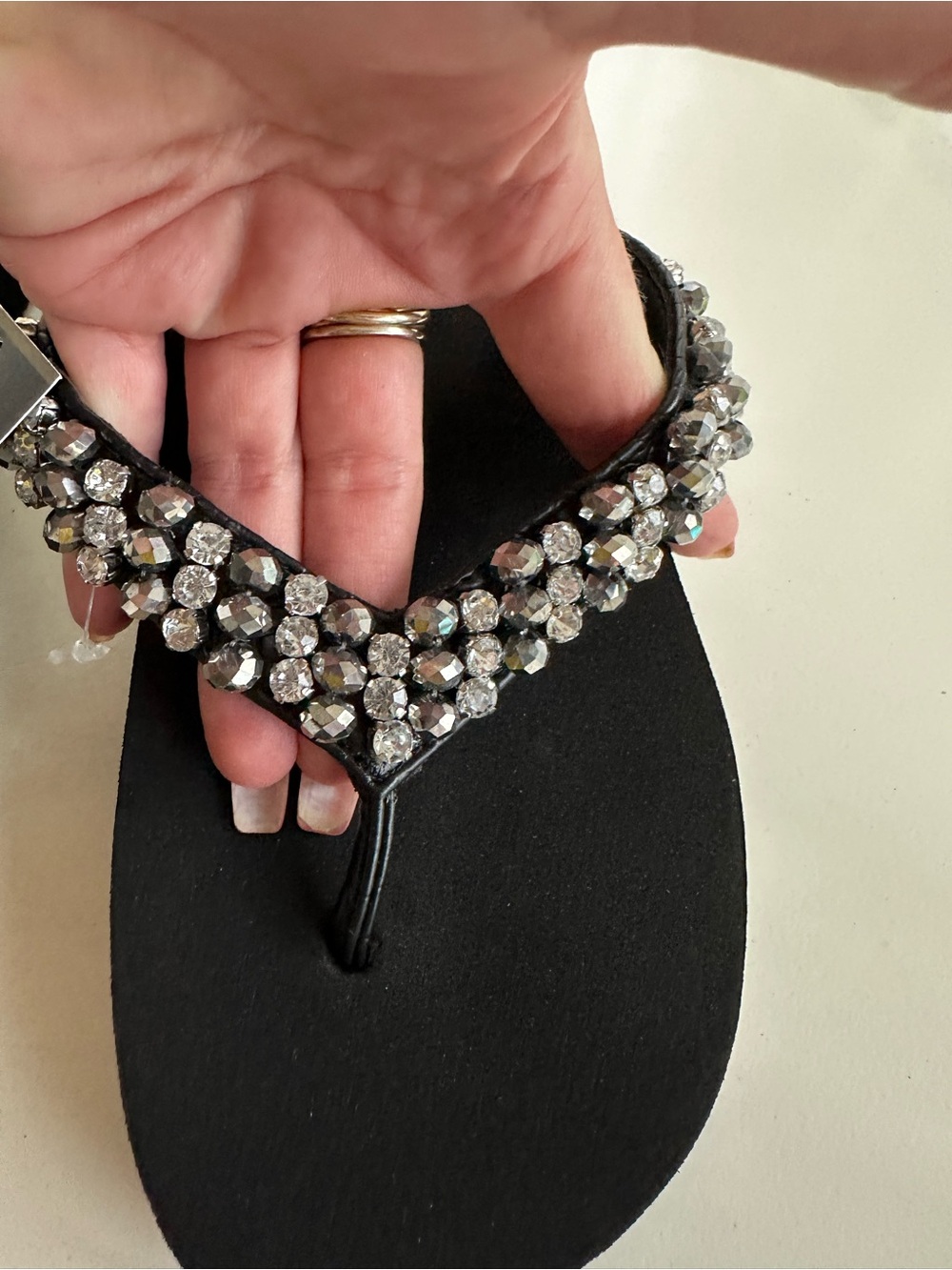 Mixit Black Jeweled Thong Sandals